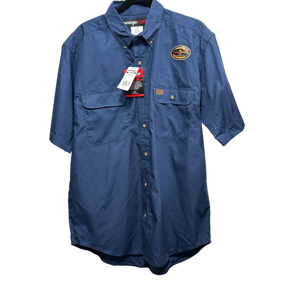 Wrangler Riggs Workwear‎ Mens Navy Ripstop Short Sleeve Shirt 3W610NV Large NWT